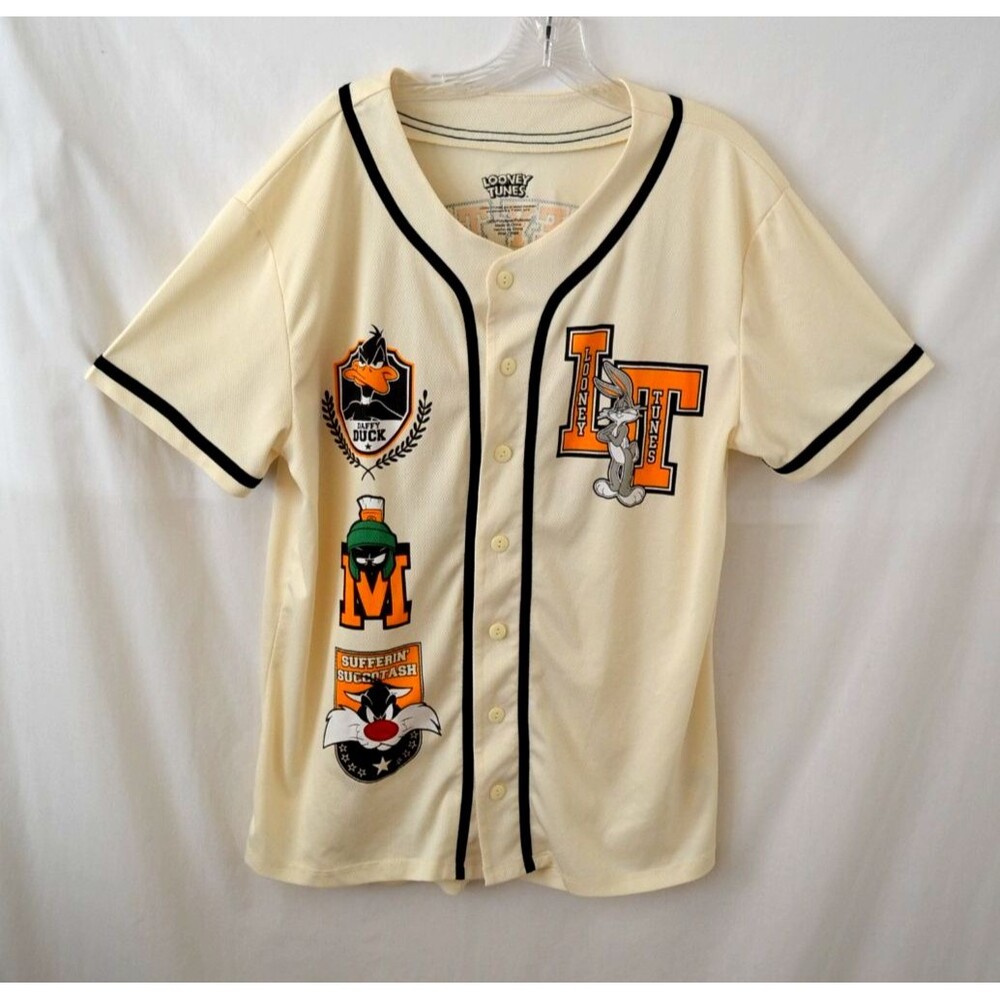 Looney Tunes Baseball Jersey Bugs Bunny Daffy Duck Mens Large Button Up
